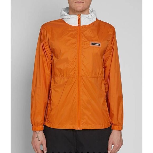 NWOT Stussy Sport Nylon Orange & White Men’s Windbreaker Waterproof Jacket - Picture 1 of 14